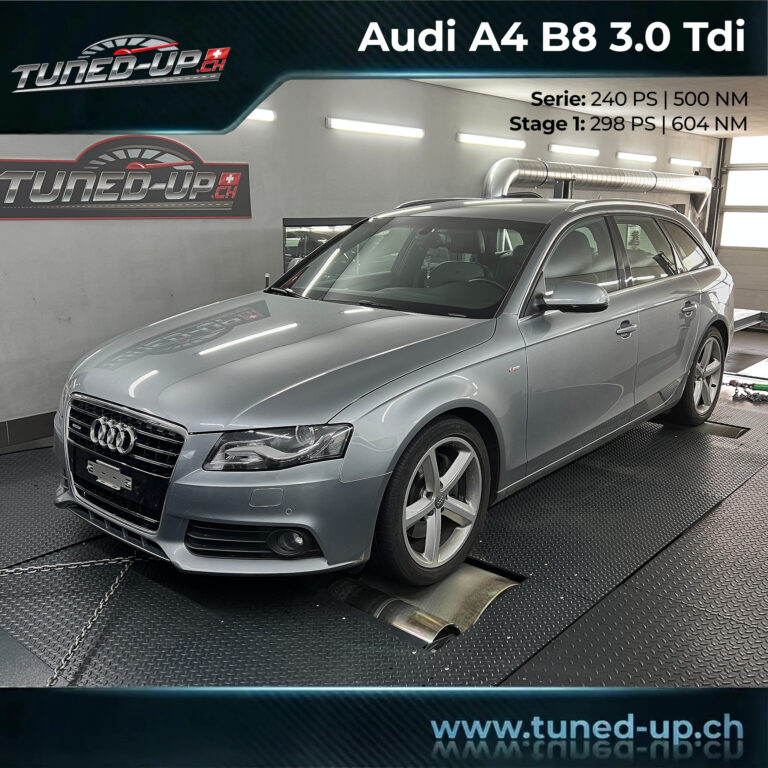 Silberner Audi A4 B8 Avant 3.0 TDI auf dem Allrad-Leistungsprüfstand bei Tuned-up.ch.